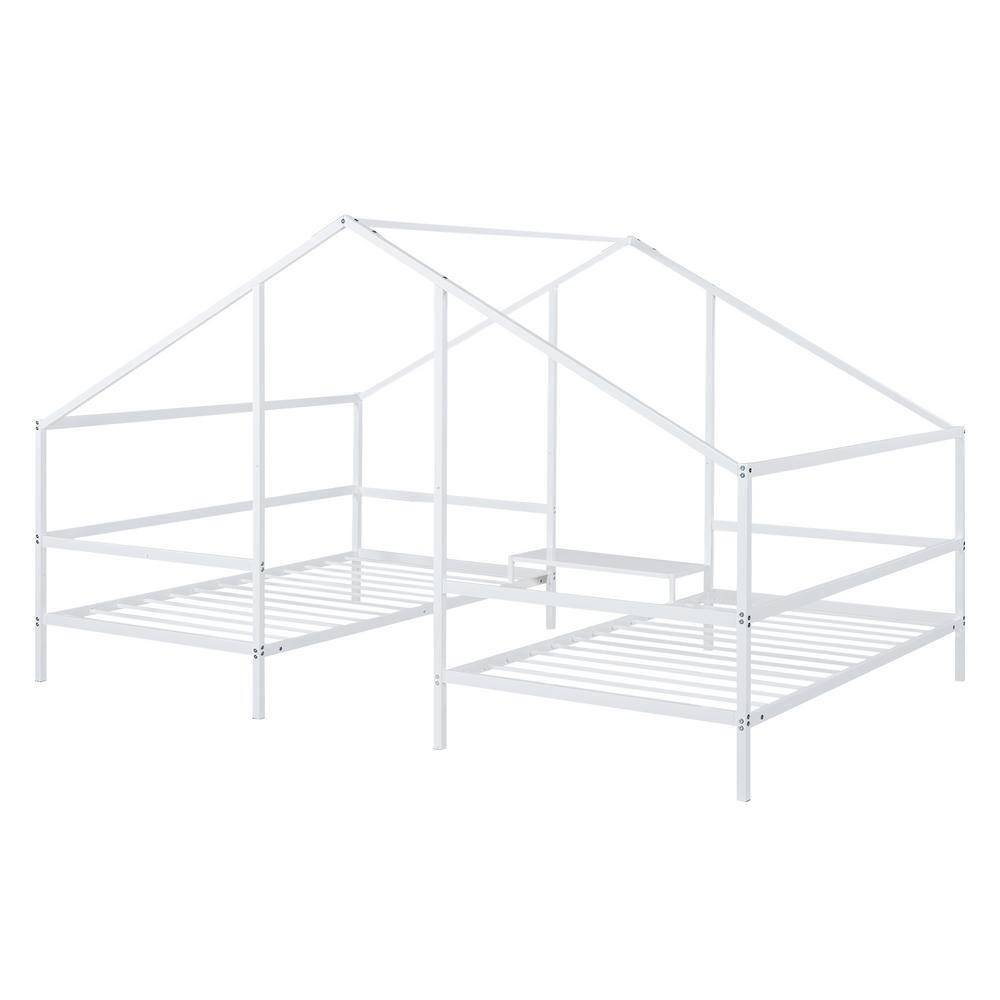 Nestfair White Metal Twin Size Double Triangular House Beds with Built ...