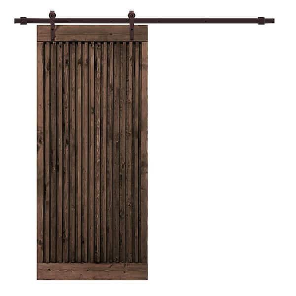 CALHOME 30 in. x 84 in. Japanese Series Pre Assemble Espresso Stained Wood Interior Sliding Barn Door with Hardware Kit