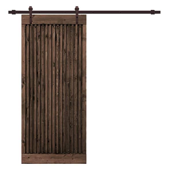 CALHOME Japanese 36 in. x 84 in. Pre Assemble Espresso Stained Wood Interior Sliding Barn Door with Hardware Kit
