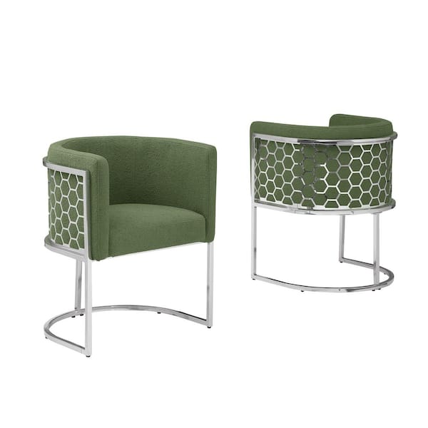 Best Quality Furniture Evan 19 in. Green Low Back Metal Frame Side Chairs w/Teddy Fabric Set of 2
