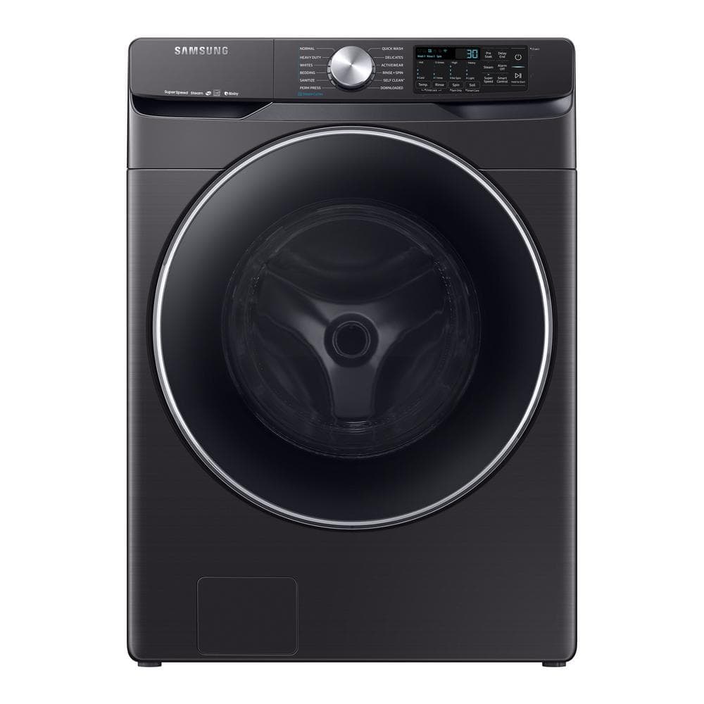 Samsung 4.5 cu. ft. High-Efficiency Fingerprint Resistant Black Stainless Front Load Washing Machine with Steam and Super Speed, Fingerprint Resistant Black Stainless Steel