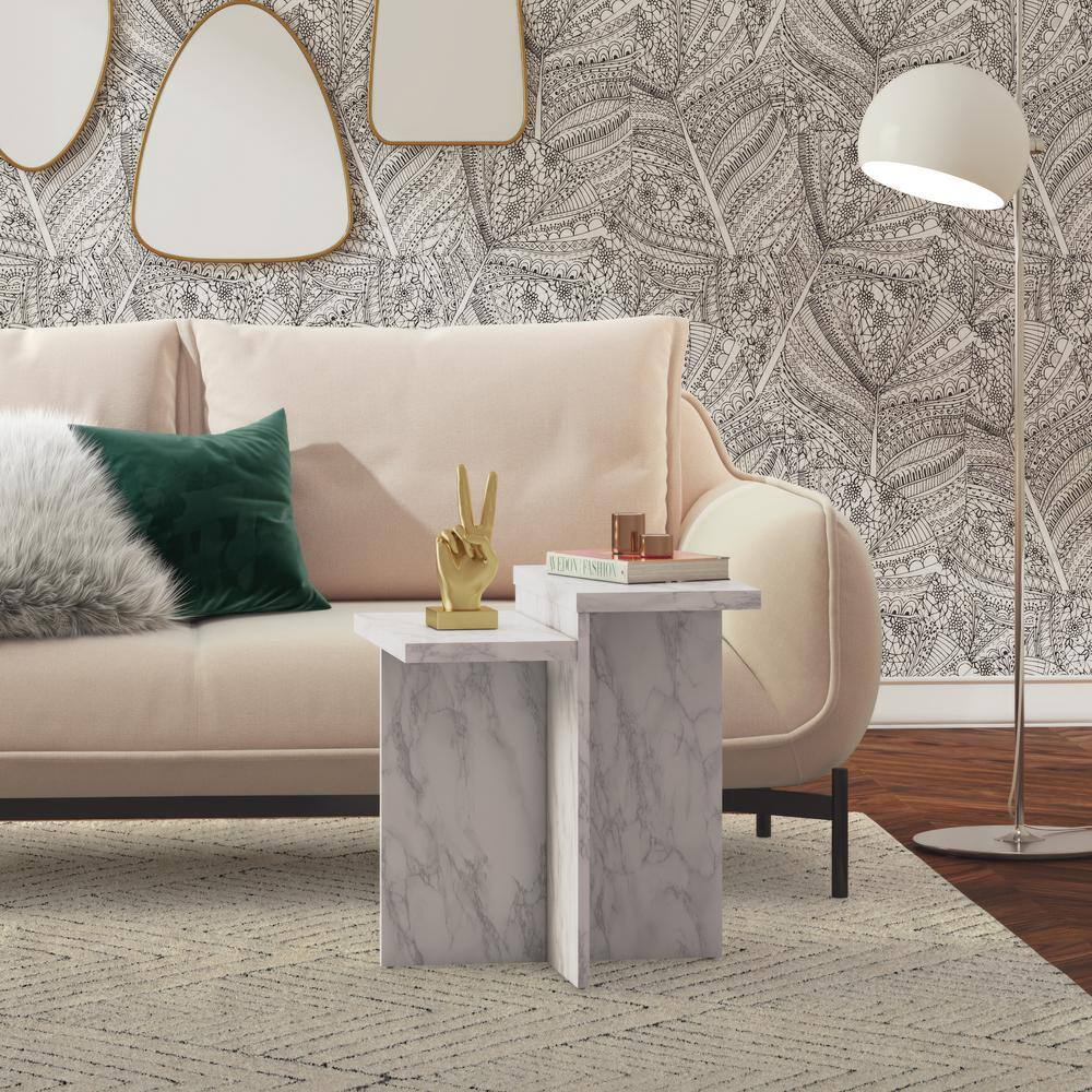 Brielle White Faux Marble Rectangular End Table