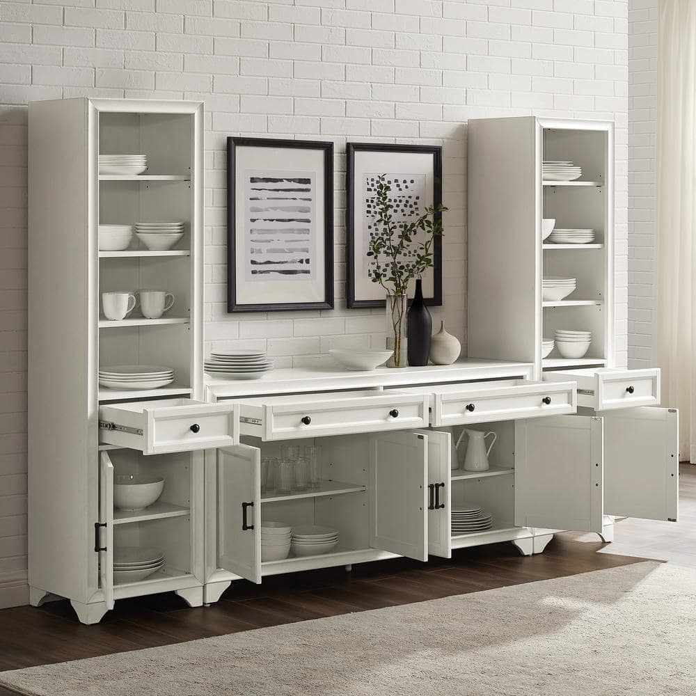 Distressed White 3-Piece Sideboard and Bookcase Set