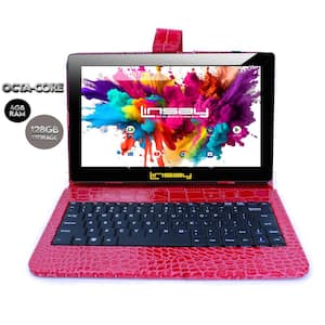 10.1 in. High End Octa Core Tablet 128GB Android 13 with Red Crocodile Keyboard