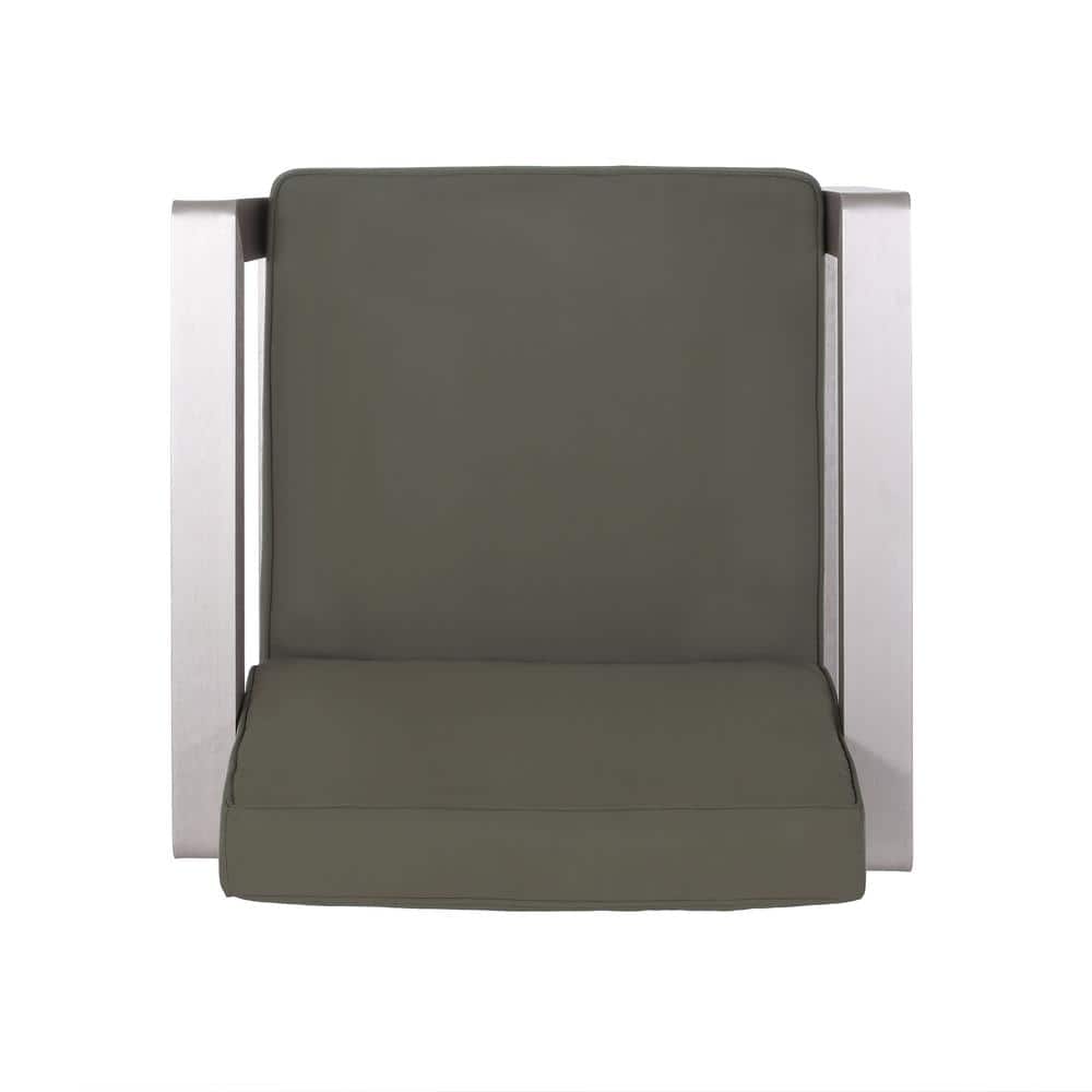 Silver Aluminum Outdoor Club Chair with Khaki Cushions