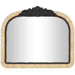 29 in. x 35 in. Woven Arched Framed Brown Floral Wall Mirror with Black Beaded Detailing