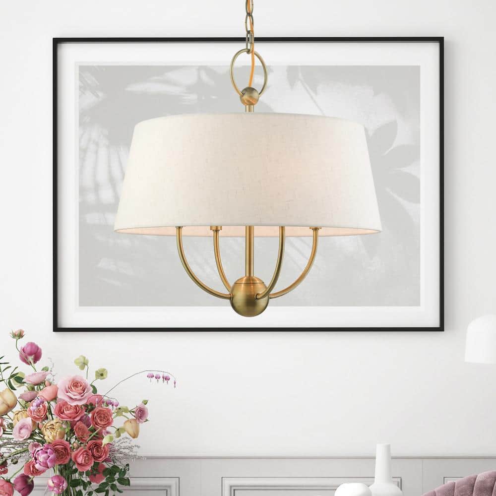 Cartwright Antique Brass Drum Pendant with Oatmeal Shade