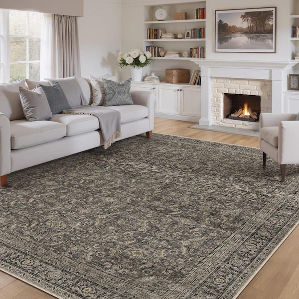 Tehran Black 9 ft. x 12 ft. Vintage Perris All Over Design Area Rug