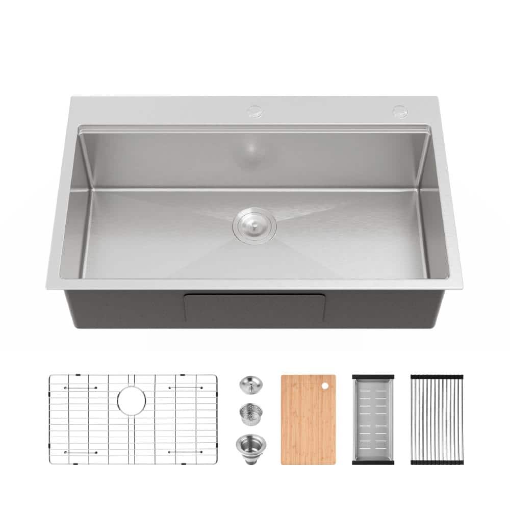 36 in. Drop-In Single Bowl 20 Gauge Brushed Nickel Stainless Steel Kitchen Sink with Bottom Grids price history on PriceWatchPro