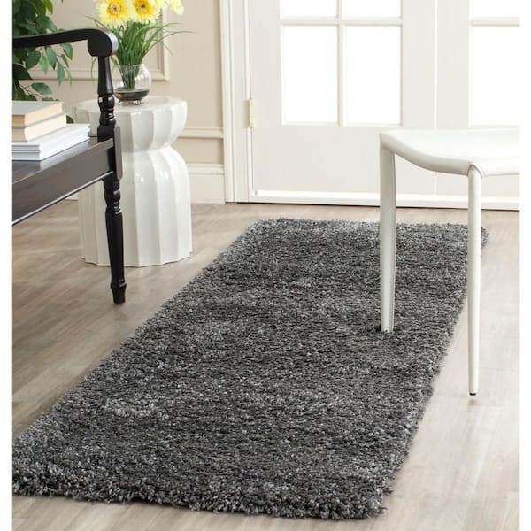 California Shag Dark Gray 2 ft. x 5 ft. Solid Runner Rug