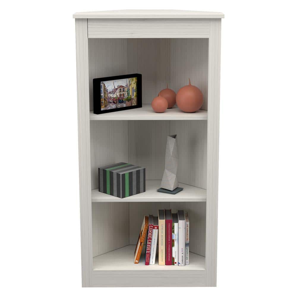 Elegant Washed Oak Corner Bookcase with 3 Open Shelves
