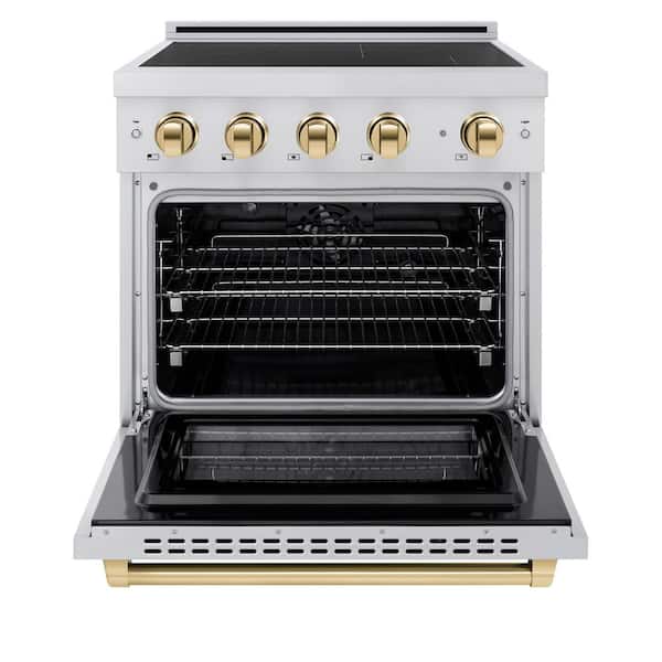 Autograph 30 in. 4.2 cu. ft. Paramount Induction Range with 4 Element Cooktop in Stainless Steel with Gold Accents
