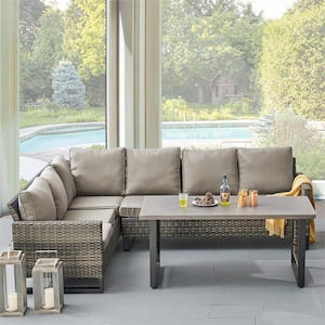 Valente Gray 3-Pieces Wicker Patio Conversation Sectional Seating Set with Cushion Guard Gray Cushions