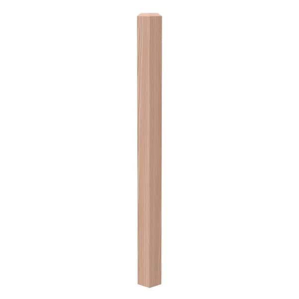 Stair Parts 48 in. x 3 in. Unfinished Red Oak Chamfered Top Solid Core Box Newel Post for Stair Remodel