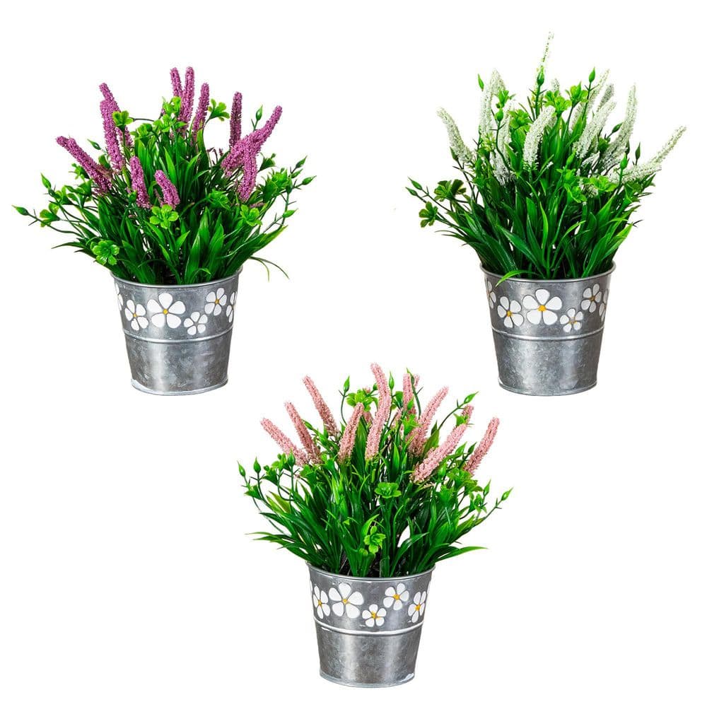 9 in. Multi-Colored Artificial Lavender Plant in Decorative Daisy Tin Planter - Set of 3 price history on PriceWatchPro