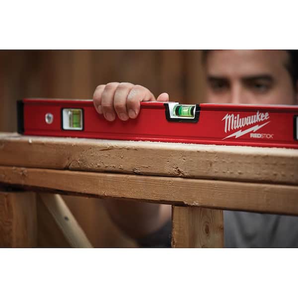 Milwaukee 10 in./24 in./48 in. REDSTICK Box Beam and Torpedo Level Set with 7 in. Rafter Square