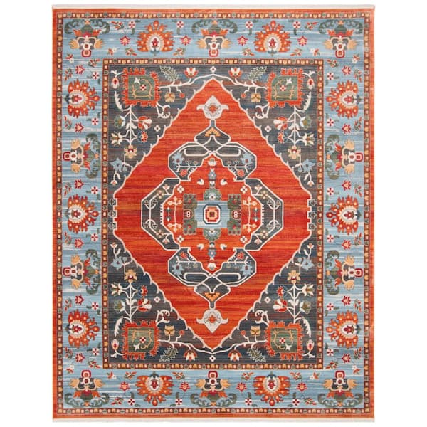 Vintage Persian 8 ft. x 10 ft. Rust/Blue Medallion Border Area Rug