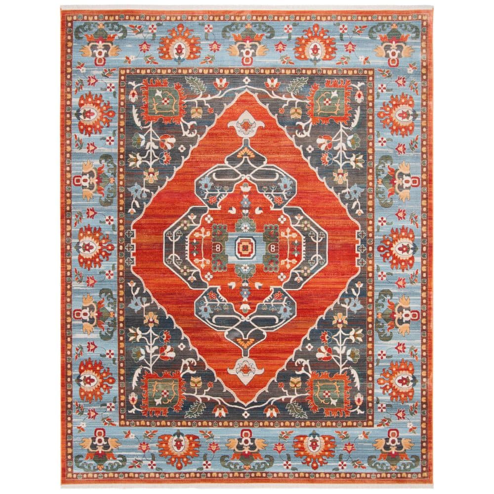 Blue Rectangular Rug With Rust Edge SAFAVIEH Vintage Persian 9 ft. x 12 ft. Rust/Blue Medallion Border Area ...