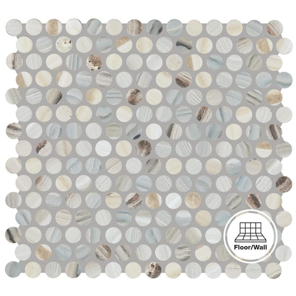 Daltile Lamora Marble Coastal Blue 11 in. x 13 in. Glazed Ceramic Penny Round Mosaic Tile (10.6 sq. ft./Case)