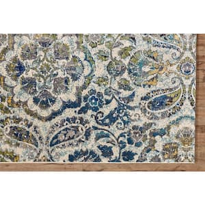10 x 13 Ivory and Blue Floral Area Rug