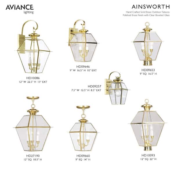 Ainsworth 16.5 in. 2-Light Polished Brass Cast Brass Hardwired Outdoor Rust Resistant Post Light with No Bulbs Included