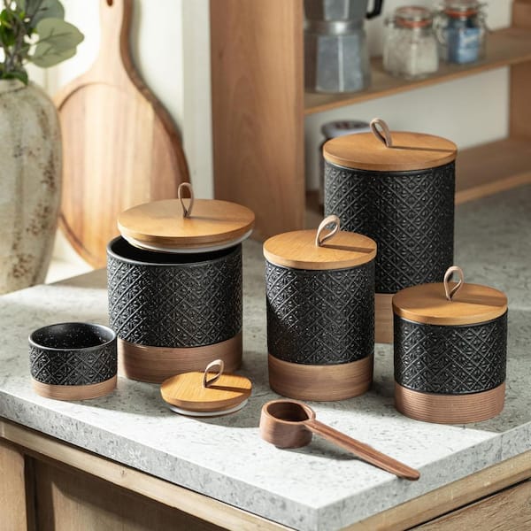 28 oz. Ceramic Coffee Canister, Black Kitchen Food Storage Cookie Jar with Airtight Lid for Spice Sugar Tea Candy