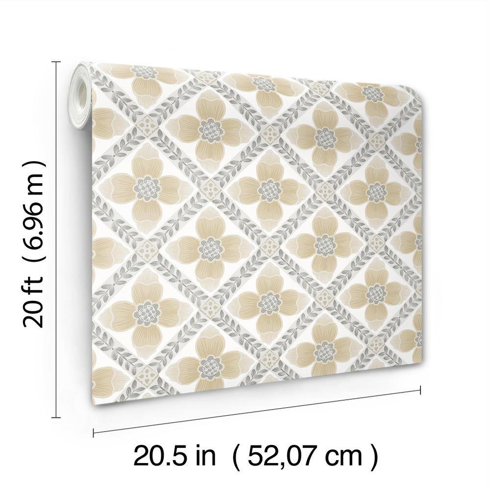 Mimi Neutral Quilted Floral Peel and Stick Wallpaper Roll