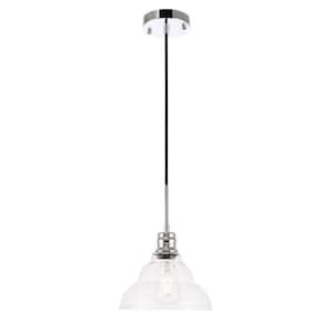 Timeless Home Garza 1-Light Pendant in Chrome with 8.5 in. W x 5.25 in. H Seeded Glass Shade