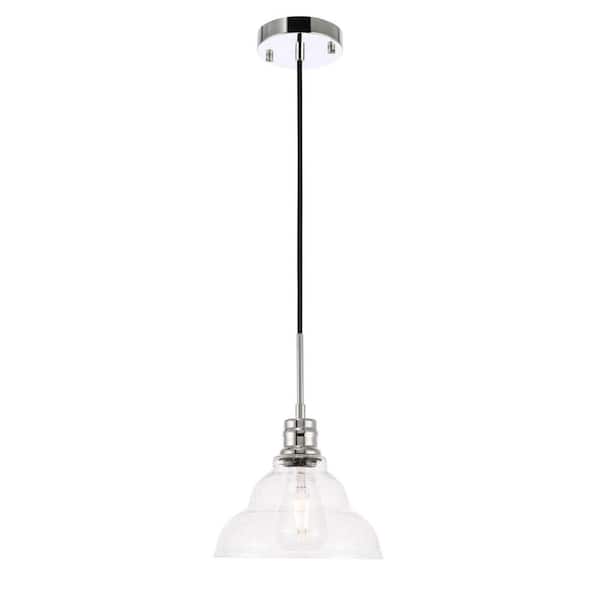 Unbranded Timeless Home Garza 1-Light Pendant in Chrome with 8.5 in. W x 5.25 in. H Seeded Glass Shade