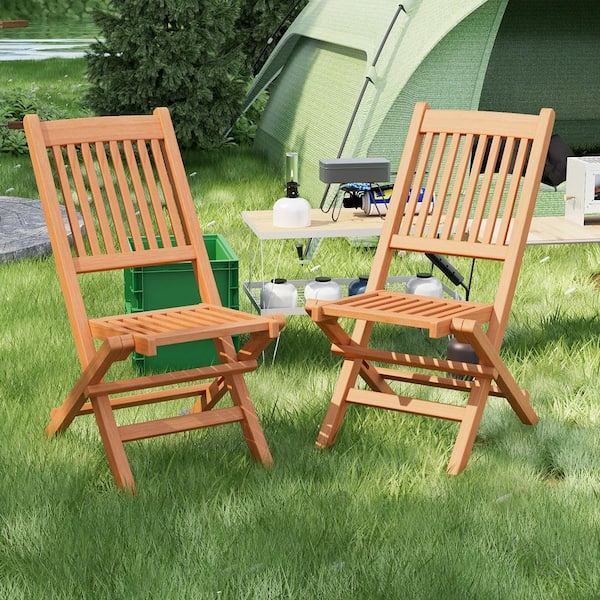 Gymax Set of 2 Teak Wood Outdoor Chair Folding Portable Patio