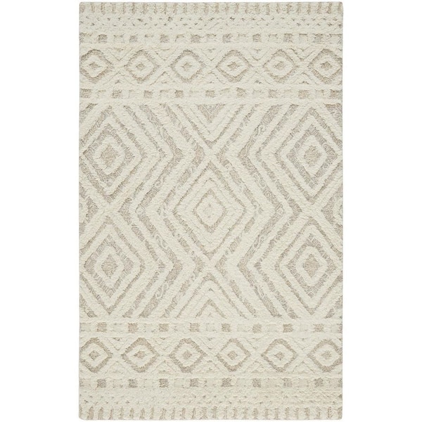 Ivory 9 ft. x 12 ft. Tufted Geometric Wool Indoor Area Rug