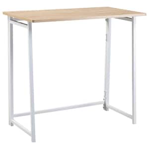 Writing Desk, 31.5 in. White Foldable Computer Desk with Metal Frame, Space-Saving Workstation for Home Office