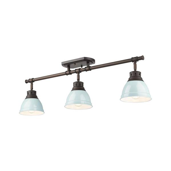 Golden Lighting - Duncan 6.5 in. 3-Light Rubbed Bronze Semi-Flush Mount with Green Shade and No Bulbs Included