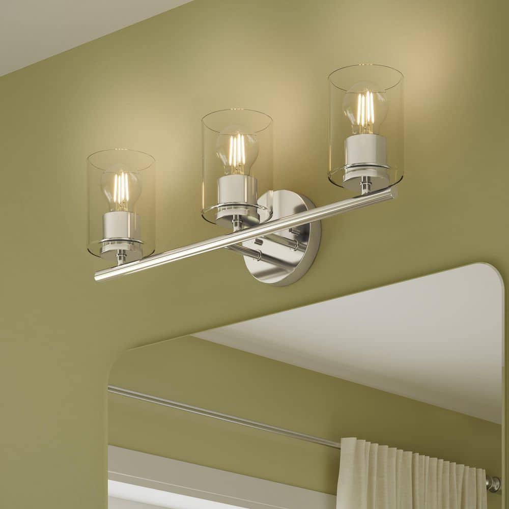 Replay 22 in. 3-Light Polished Nickel Vanity Light with Clear Glass Shades price history on PriceWatchPro