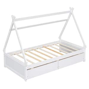 White Twin Size Platform Bed with 2 Drawers