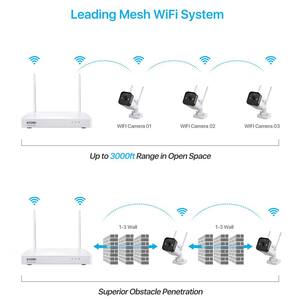 8-Channel 3MP 2K 1TB HDD NVR Security Camera System with 4 Wireless Outdoor Cameras, 66 ft. Night Vision, Two-Way Audio
