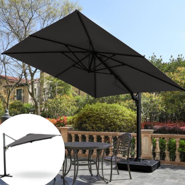 ToolCat 10 ft. Aluminum Offset Cantilever Tilt Patio Umbrella 360-Degree Rotation in Grey