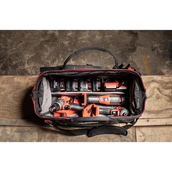 Heavy Duty Husky Large Mouth Tool Bag With Tool Wall Tool Tote