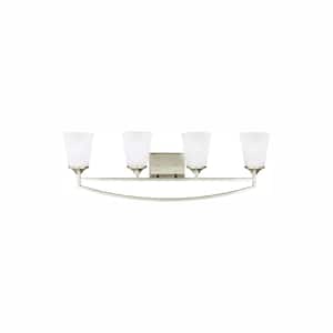 Hanford 33 in. 4-Light Brushed Nickel Modern Transitional Wall Bathroom Vanity Light with Satin Glass and LED Bulbs