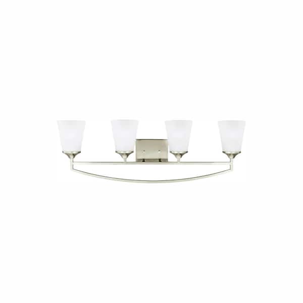 Generation Lighting Hanford 33 in. 4-Light Brushed Nickel Modern Transitional Wall Bathroom Vanity Light with Satin Glass and LED Bulbs