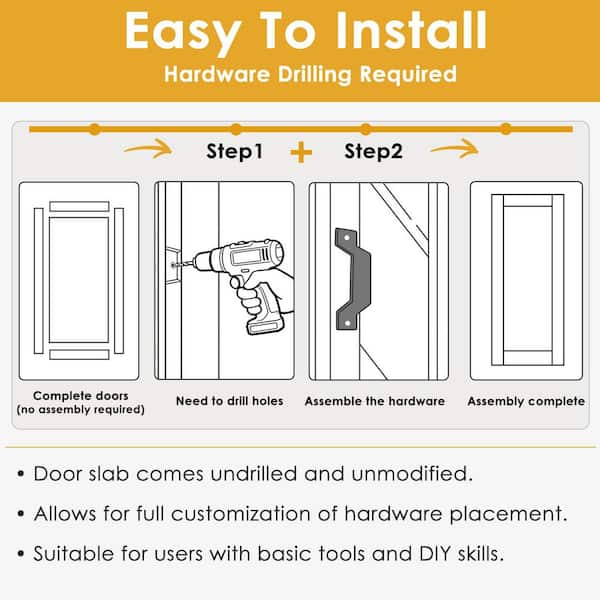 48 in. x 80 in. Primed Hollow Core Wood 1-Panel French Door Kit with Quick-Assemble Jamb, No Pre-Cut Hinge Mortises