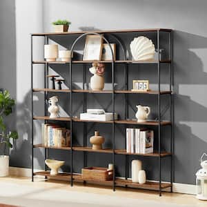 70.8 in. Tall 6-Shelf Bookcase Vintage Industrial Style Open Bookshelf with MDF and Steel Frame, Anti-Falling - Brown