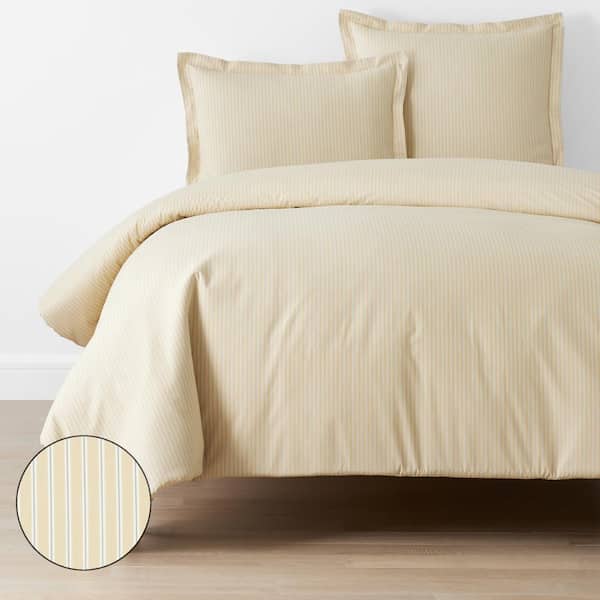The Company Store Company Cotton Mariel Stripes Gold King Cotton Percale Duvet Cover