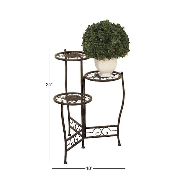 18 in. Brown Metal Floral Indoor Outdoor 3 Tier Plantstand