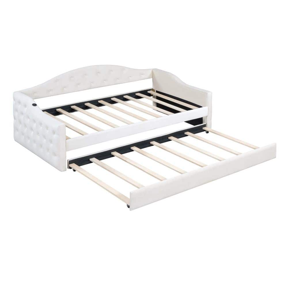 Pink Twin Size Daybed with Trundle, USB&Type-C Charging Ports - thumbnail 6