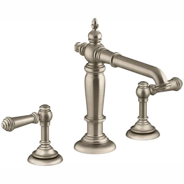 KOHLER Artifacts 8 in. Widespread 2-Handle Column Design Bathroom Faucet in Vibrant Brushed Bronze with Lever Handles