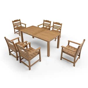 HIPS Patio Furniture Dining Chair and Table, 7 Pieces(6 dining chairs+1 dining table) Backyard Conversation TEAK