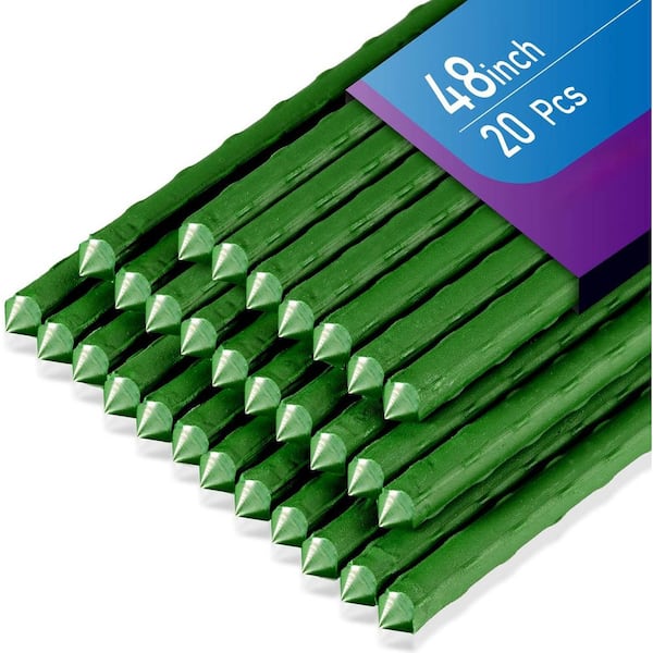 48 in. Green Heavy Duty Steel Garden Tomato Plant Stake, Plastic Coated, 20-Pack