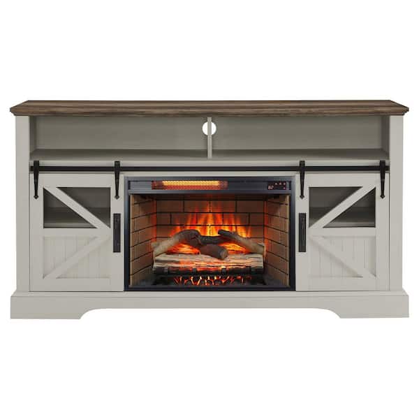 60 in. Freestanding Electric Fireplace TV Stand with Door Sensor in Jasmine White