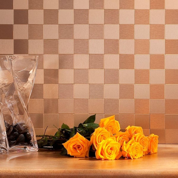 Square Matted 12 in. x 4 in. Brushed Champagne Metal Decorative Tile Backsplash (1 sq. ft.)